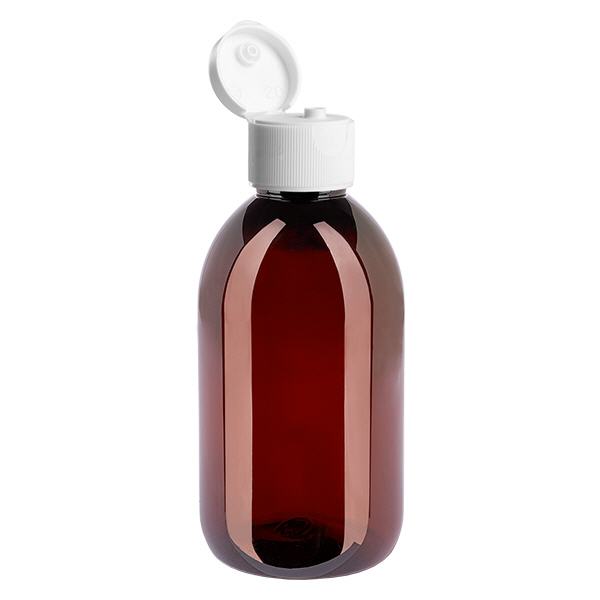 Butelka PET 250 ml z białą nakrętką typu flip-top. Butelka PET 250 ml z białą nakrętką typu flip-top.