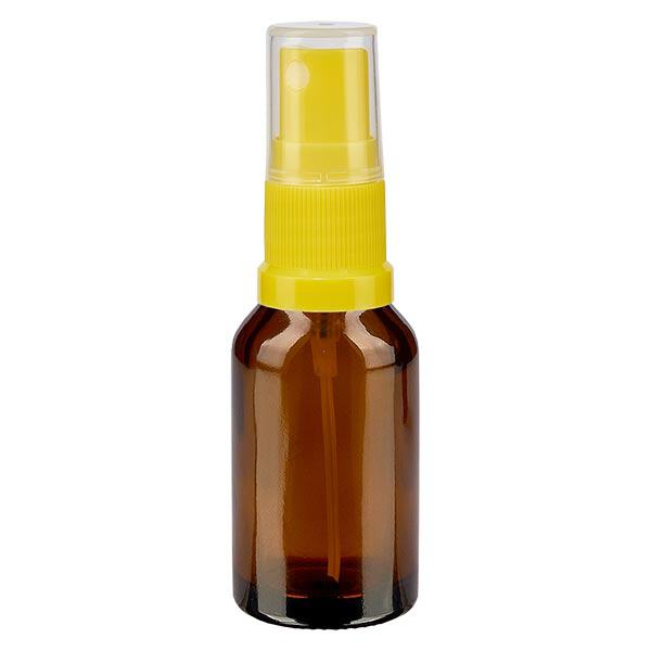 Butelka apteczna brązowa 15ml nasadka rozpylająca żółta Butelka apteczna brązowa 15ml nasadka rozpylająca żółta