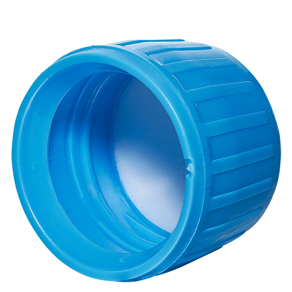 Zakr&#281;tka niebieska z pier&#347;cieniem zabezpieczaj&#261;cym PP28 ApoGlas. Jako&#347;&#263; farmaceutyczna. Gwint 28 mm. Np. do butelek na leki ApoGlas&#174; Euro.