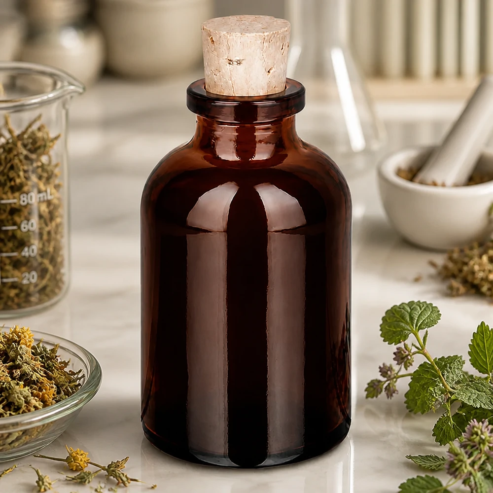 Butelka z bursztynowego szkła 30 ml z korkiem 11/14 mm Dunkle Glasflasche 30ml mit Korken für Homöopathie und Pflanzentinkturen