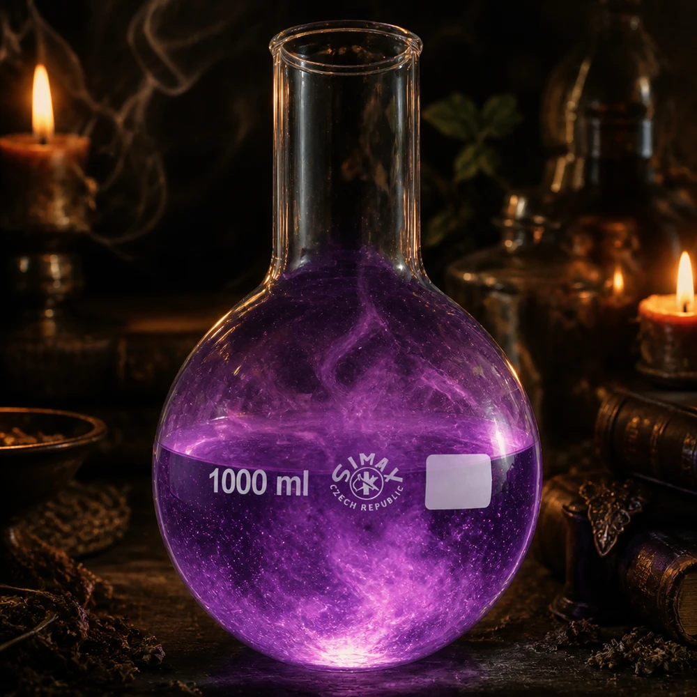 Kolba okrągłodenna z szeroką szyjką 1000 ml Kolba okrągłodenna o pojemności 1000 ml z szeroką szyjką wykonana z przezroczystego szkła do eksperymentów chemicznych