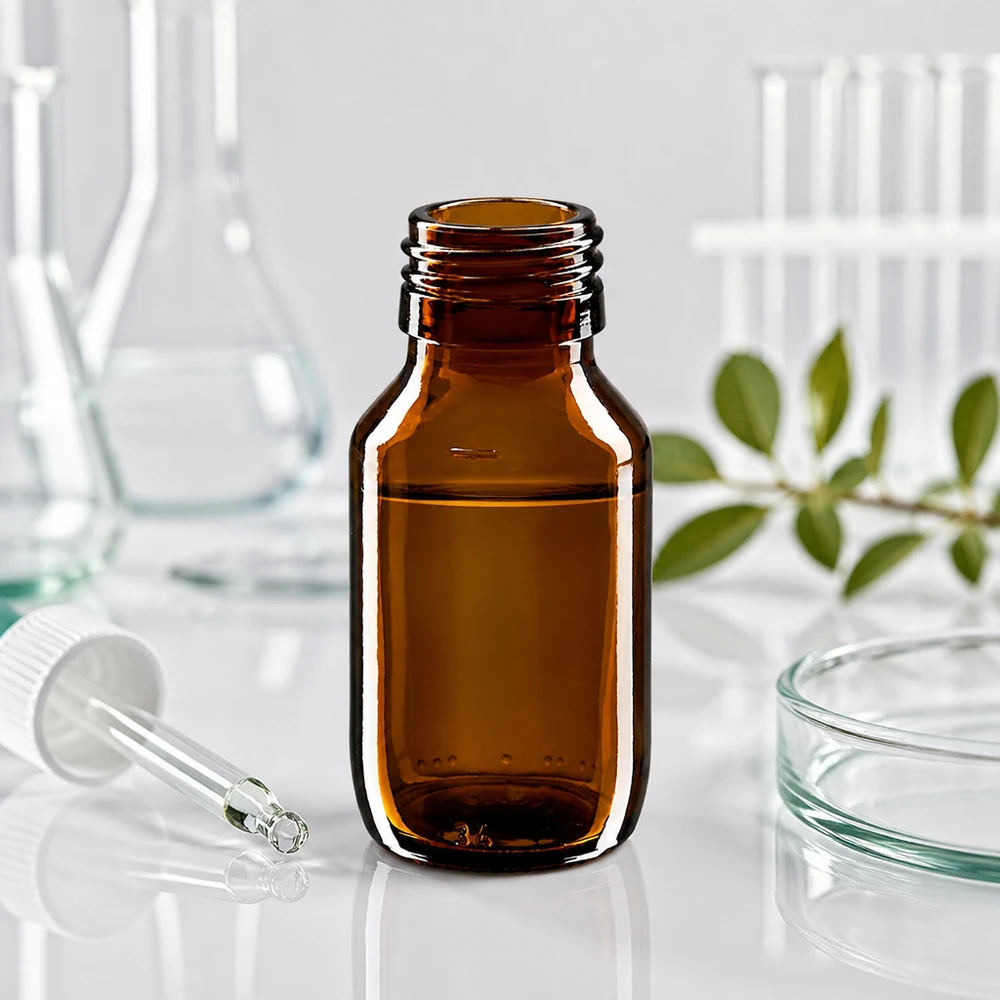 Butelka na leki 50ml brązowa, bez zakrętki PP28 ApoGlas. Farmaceutyczna jakość produkcji UE. Gwint 28 mm. (syrop, butelka z lekkiego szkła) 50ml Medizinflasche braunglas wiederverwendbar für individuelle Dosierung PP28 Thread