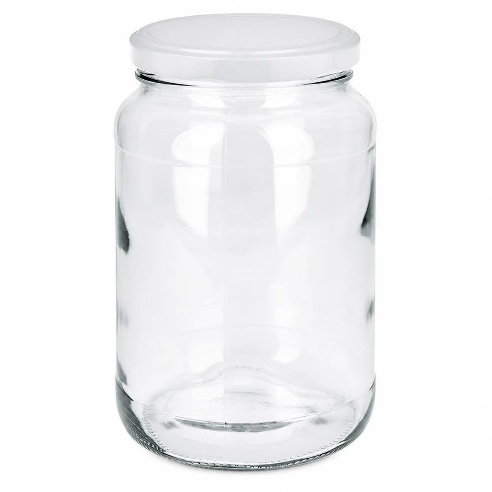 Okrągły słoik 1700 ml z białą pokrywką BasicSeal Słoik do przechowywania z certyfikatem UN Słoik do konserwowania przezroczysty pusty