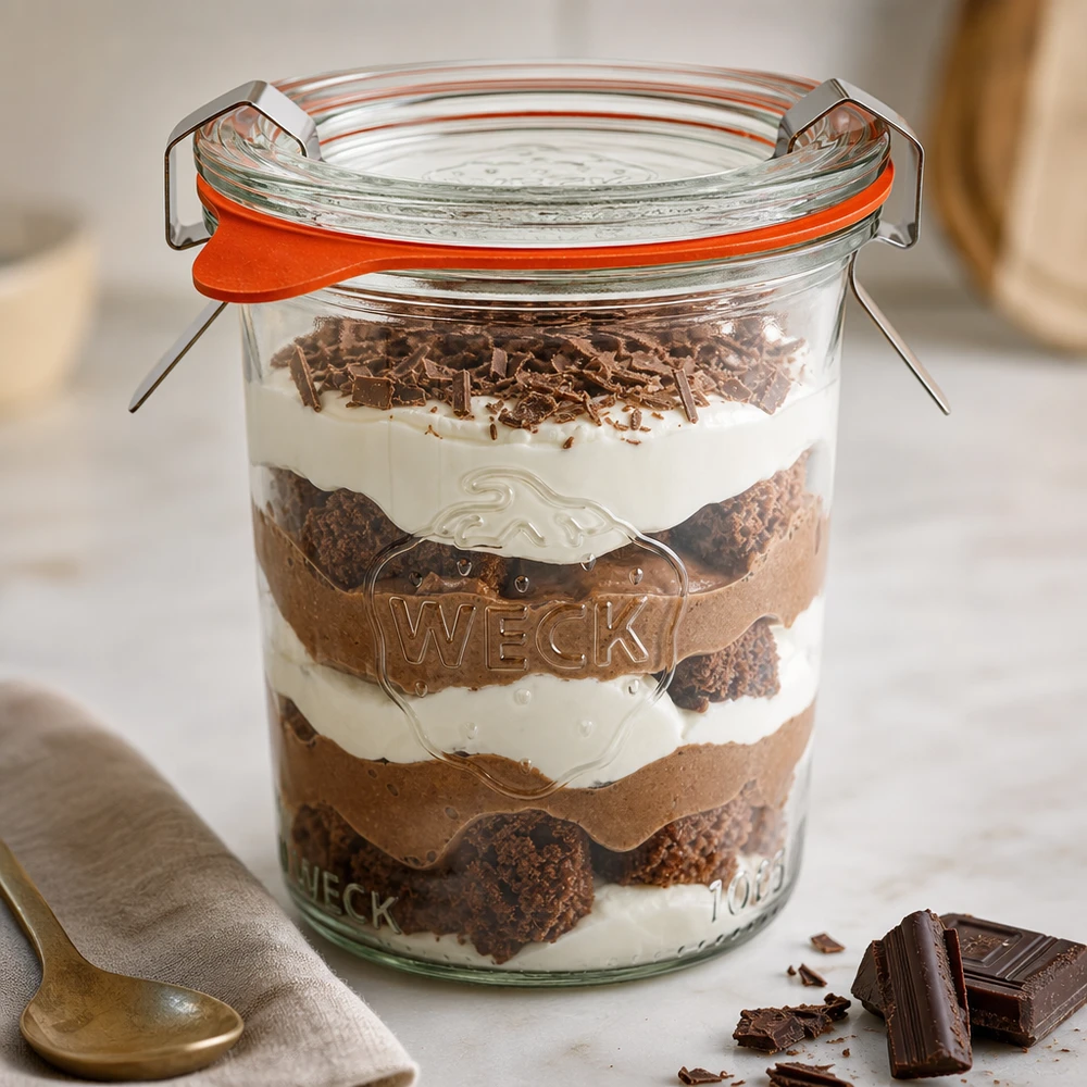 Kubki WECK 160ml RR60 wypełnione warstwowym deserem Tiramisu wykazują wszechstronne zastosowanie jako słoiki na desery