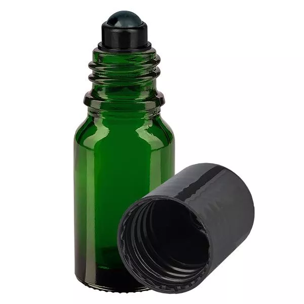 Butelka apteczna zielona 10ml zakrętka roll-on czarna Butelka apteczna zielona 10ml zakrętka roll-on czarna