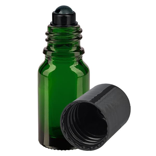 Butelka apteczna zielona 10ml zakrętka roll-on czarna Butelka apteczna zielona 10ml zakrętka roll-on czarna