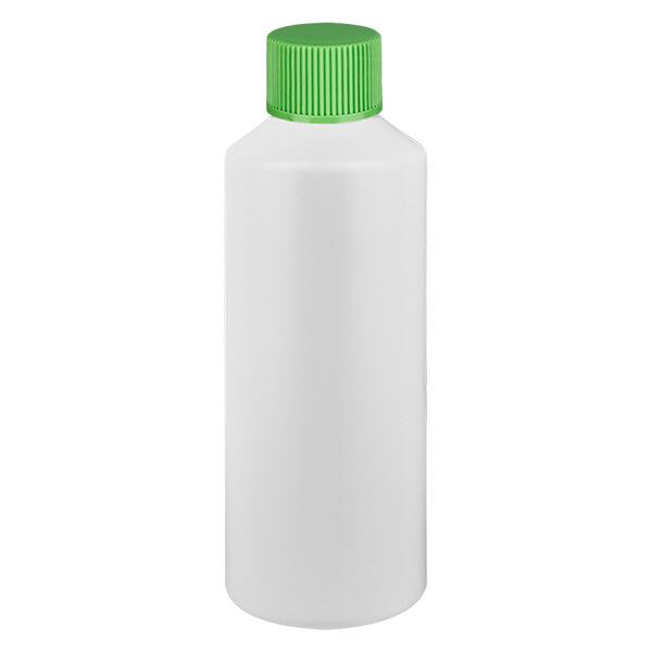 Butelka apteczna HDPE 100ml biała, z zielonym SV Butelka apteczna HDPE 100ml biała, z zielonym SV