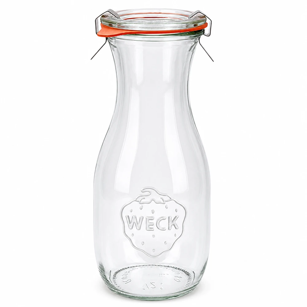 Butelka na sok WECK 530 ml ze szklaną pokrywką i gumowym pierścieniem RR60 do przechowywania soków i napojów