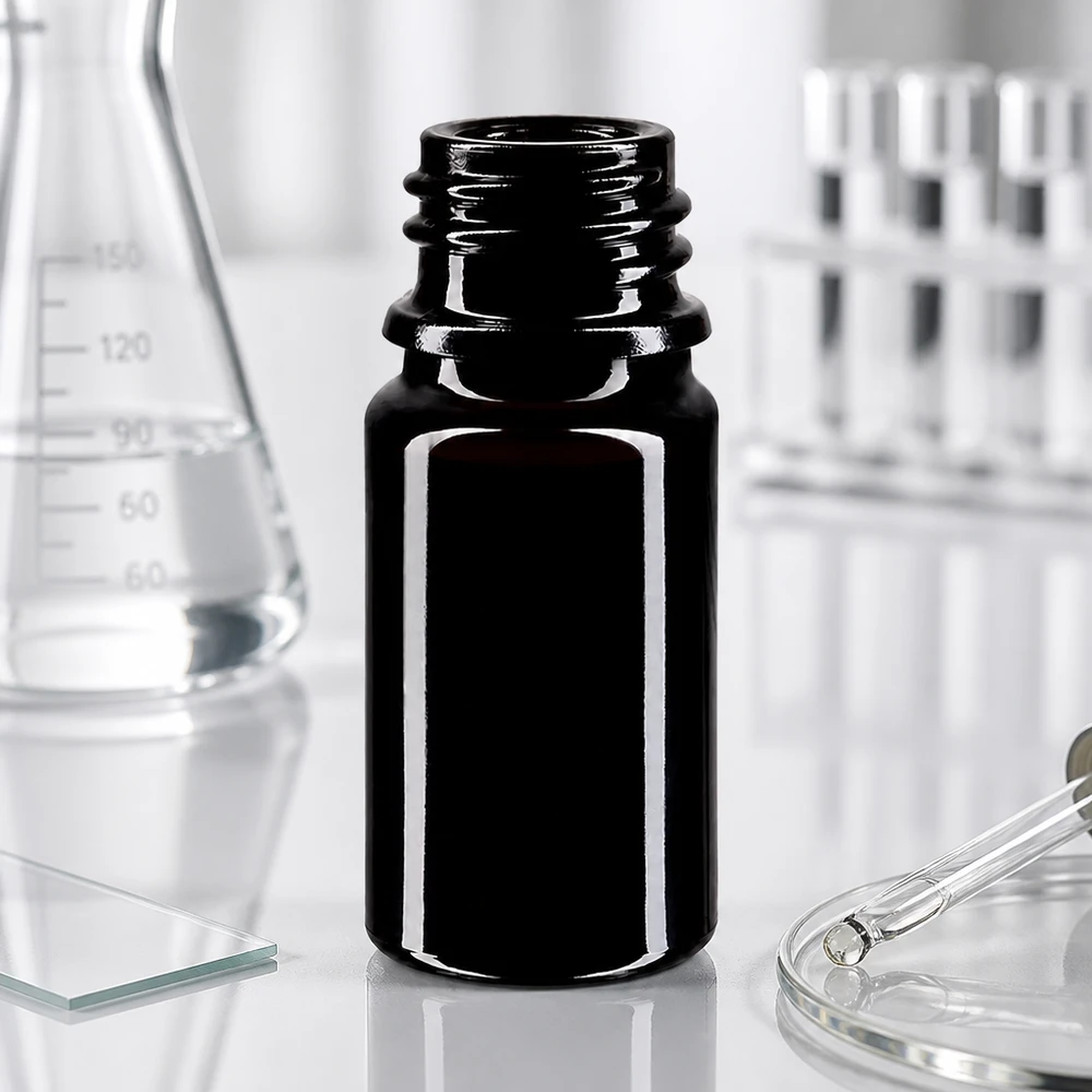 Elegancka czarna butelka z zakraplaczem Orion 5 ml wykonana z fioletowego szkła Miron do użytku profesjonalnego