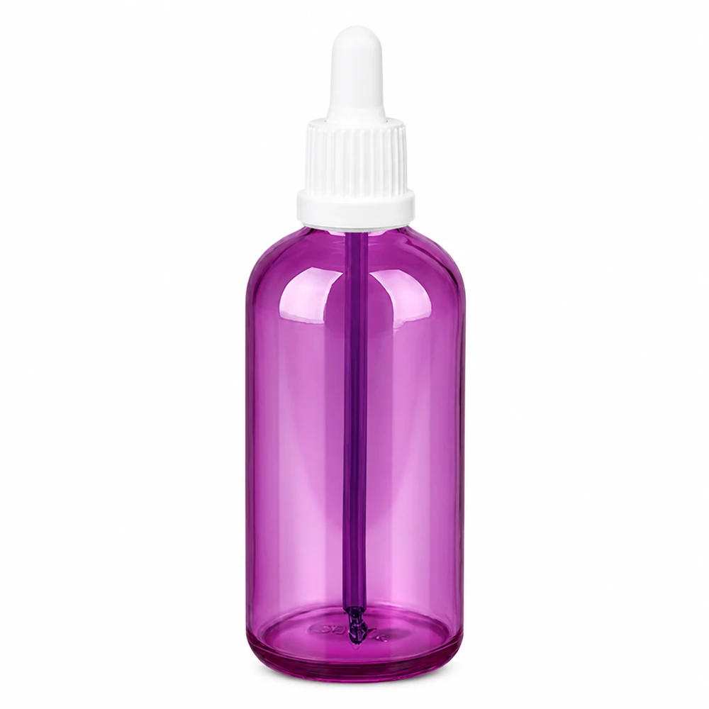 Butelka z pipetą 100 ml biała zakrętka Originality PurpleLine UT18/100 Butelka z pipetą o pojemności 100 ml, fioletowo-przezroczysta z białą zakrętką do precyzyjnego dozowania