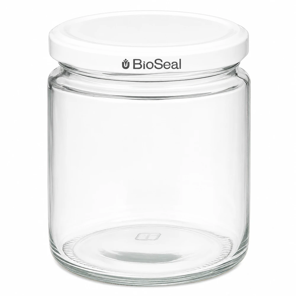 350g Honigglas + BioSeal Deckel weiß UNiTWIST Słoik na miód 250 ml z białą pokrywką BioSeal UNiTWIST pusty przezroczysty szklany słoik na dżem miodowy