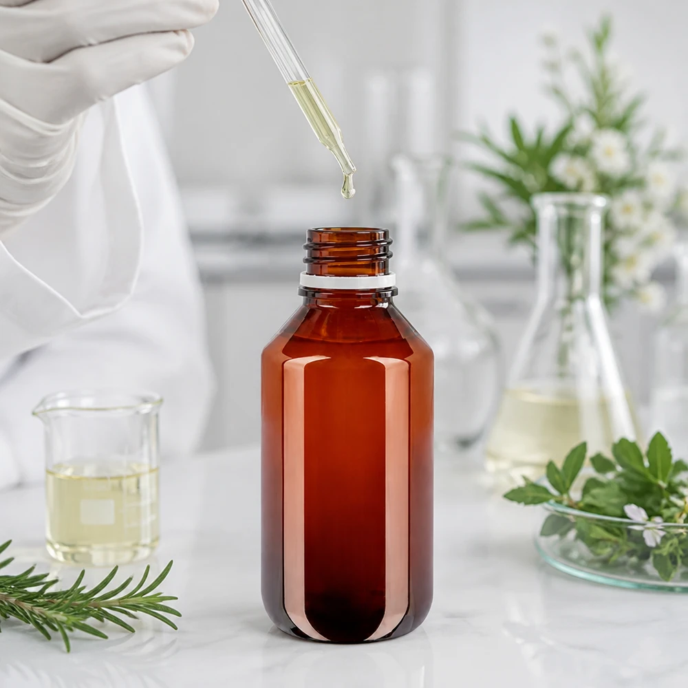 Butelka PET 200ml z białą nakrętką OV + kubek Runde PET Flasche 200ml mit weißem Sicherheitsverschluss für flüssige Naturprodukte geeignet