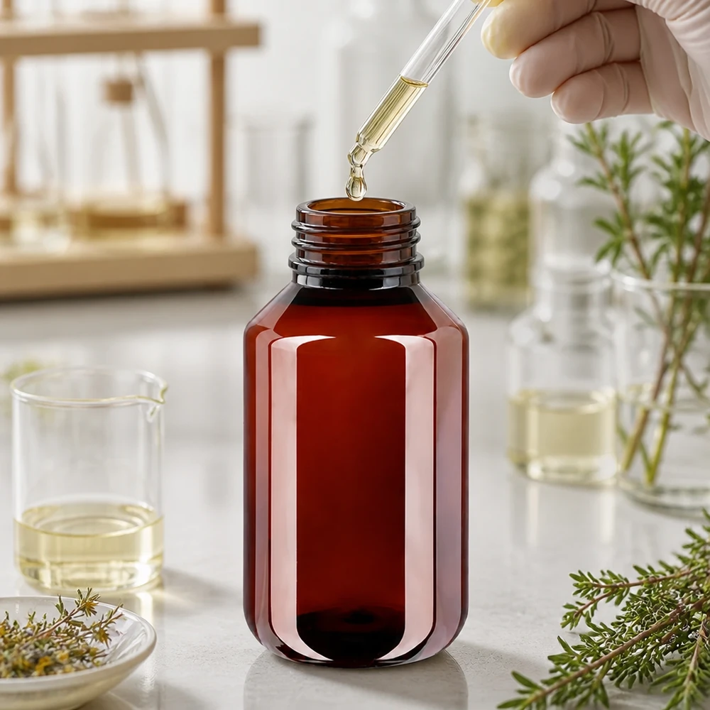 Butelka PET 100 ml z brązową nakrętką OV PET Rundflasche 100ml braun mit Originalverschluss für Öle und Tinkturen