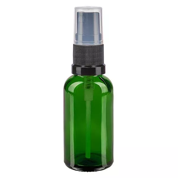 Butelka apteczna zielona 30ml spray top czarny Butelka apteczna zielona 30ml spray top czarny