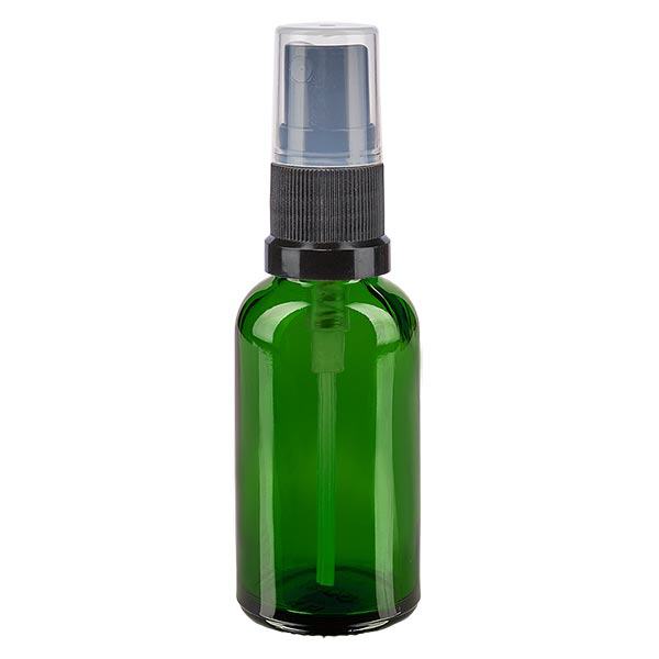 Butelka apteczna zielona 30ml spray top czarny Butelka apteczna zielona 30ml spray top czarny