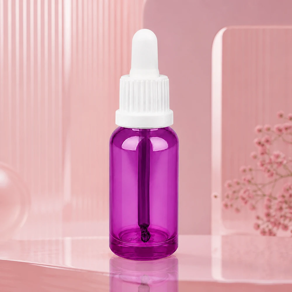 Butelka z pipetą 20 ml biała Oryginalna zakrętka PurpleLine UT18/20 Wysokiej jakości szklana butelka z pipetą o pojemności 20 ml w kolorze fioletowym do precyzyjnej aplikacji