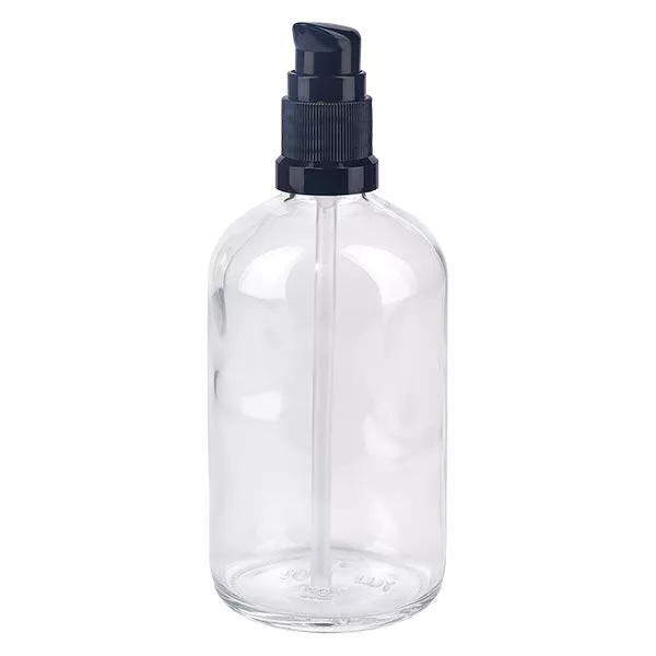 Butelka apteczna przezroczysta 100ml zakrętka z pompką czarna St Butelka apteczna przezroczysta 100ml zakrętka z pompką czarna St
