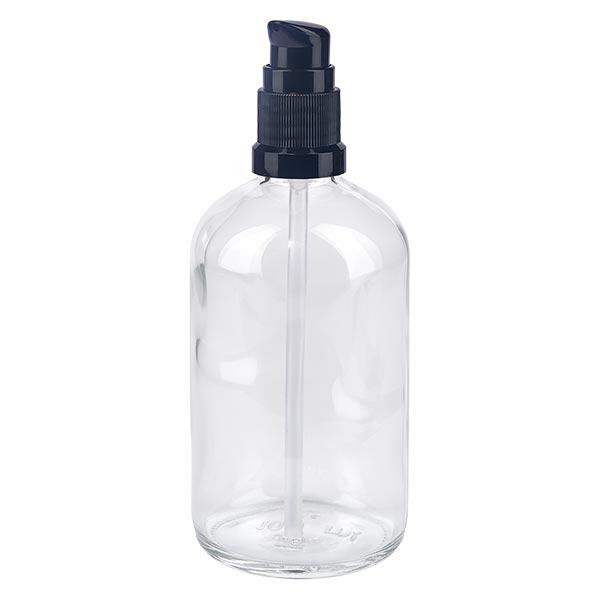 Butelka apteczna przezroczysta 100ml zakrętka z pompką czarna St Butelka apteczna przezroczysta 100ml zakrętka z pompką czarna St