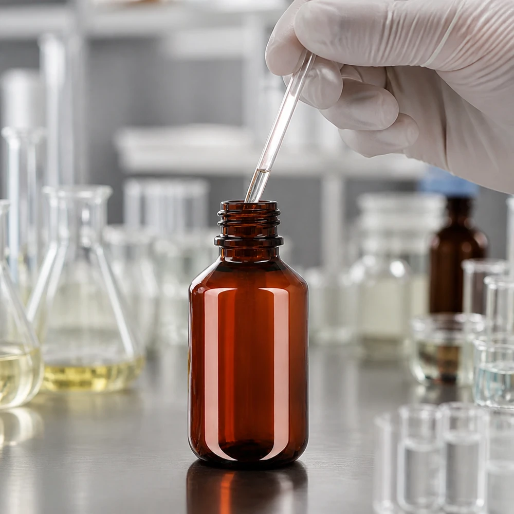 Butelka PET 100ml z pompką dozującą czarna Poręczna butelka PET o pojemności 100 ml w kolorze bursztynowym z czarną pompką dozującą, umożliwiającą precyzyjne dozowanie