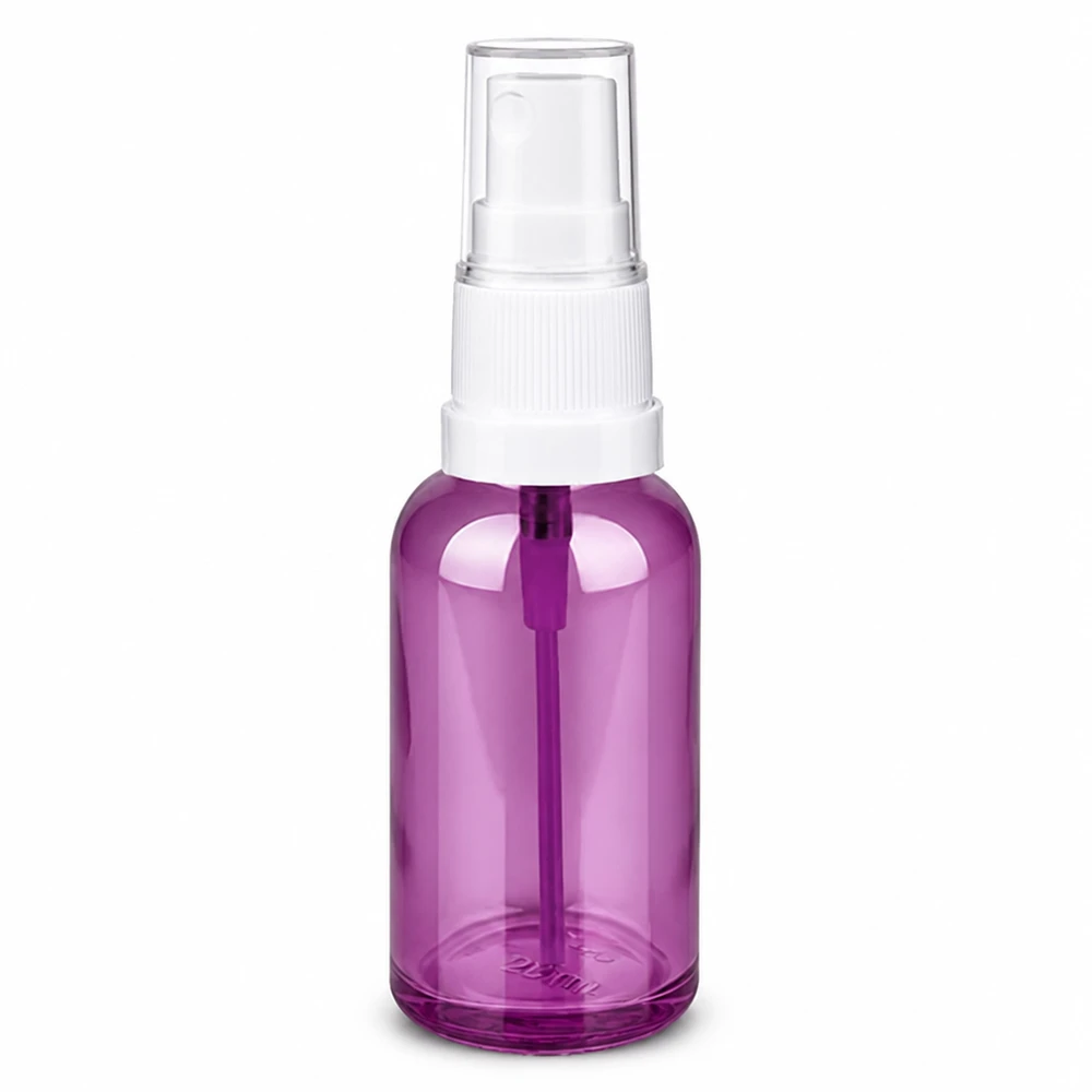 Butelka z rozpylaczem 30 ml biała/przezroczysta Standard PurpleLine UT18/30 Butelka z rozpylaczem 30 ml, fioletowa, przezroczysta, z białą pompką do kosmetyków i produktów pielęgnacyjnych