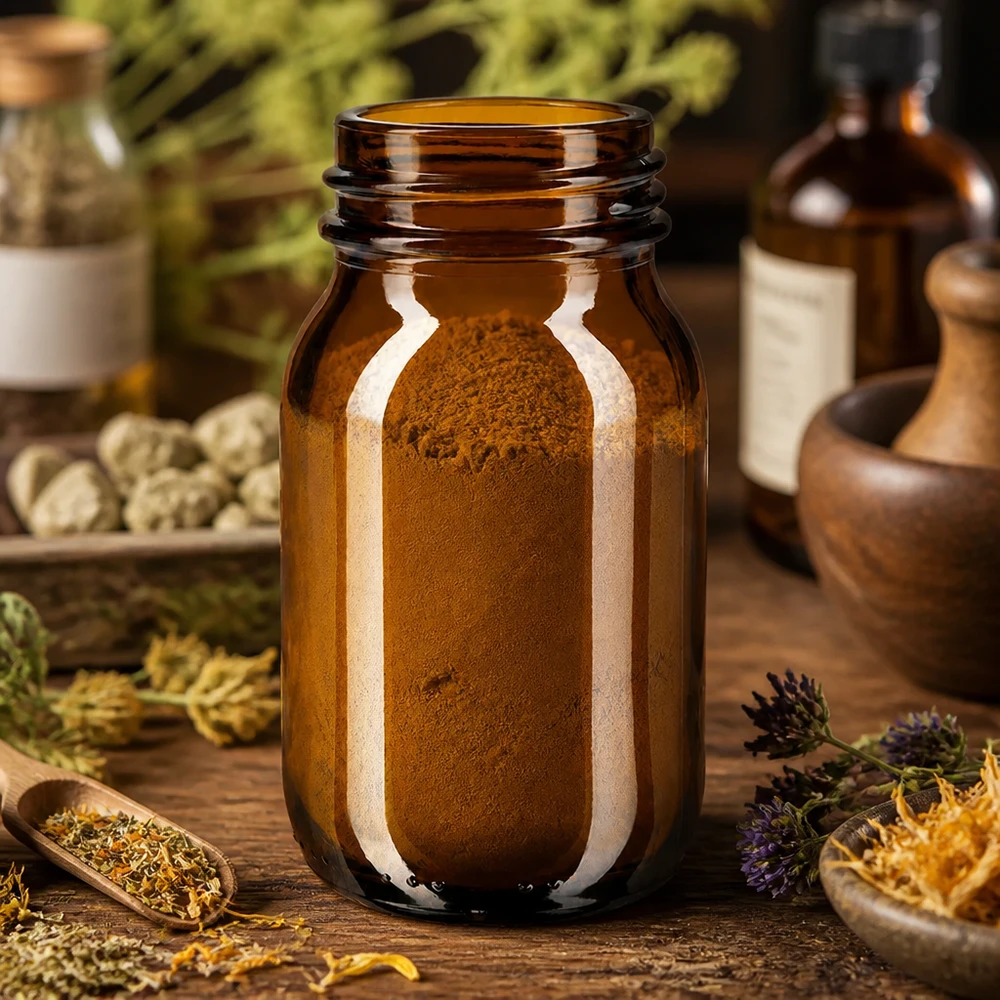 Butelka z szeroką szyjką o pojemności 100 ml z bursztynowego szkła Butelka z szeroką szyjką z bursztynowego szkła o pojemności 100 ml, idealna do kosmetyków naturalnych i ekstraktów ziołowych.