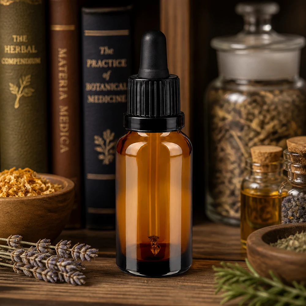 Butelka do leków płynnych 20 ml, czarna OV BrownLine UT18/20 Kompaktowa butelka z pipetą o pojemności 20 ml i czarnym zakraplaczem do precyzyjnego dozowania olejków eterycznych