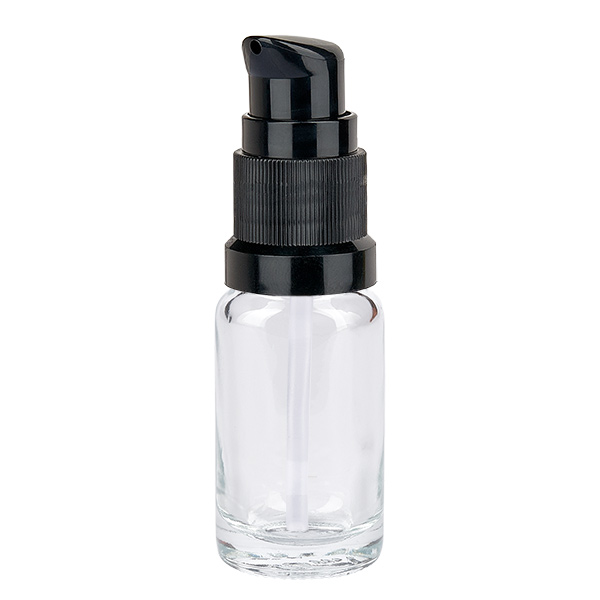 Butelka z pompką 10 ml czarna STD ClearLine UT18/10 Szklana buteleczka o pojemności 10 ml z czarną pompką ClearLine UT18/10 do kosmetyków i serum