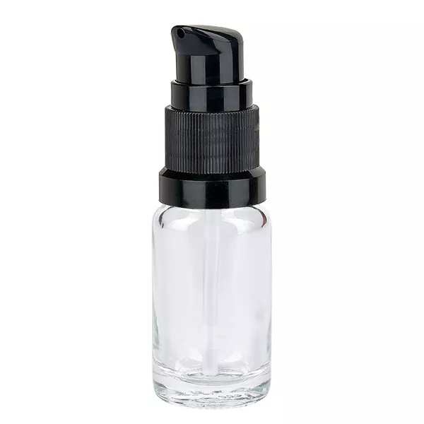 Butelka z pompką 10 ml czarna STD ClearLine UT18/10 Szklana buteleczka o pojemności 10 ml z czarną pompką ClearLine UT18/10 do kosmetyków i serum