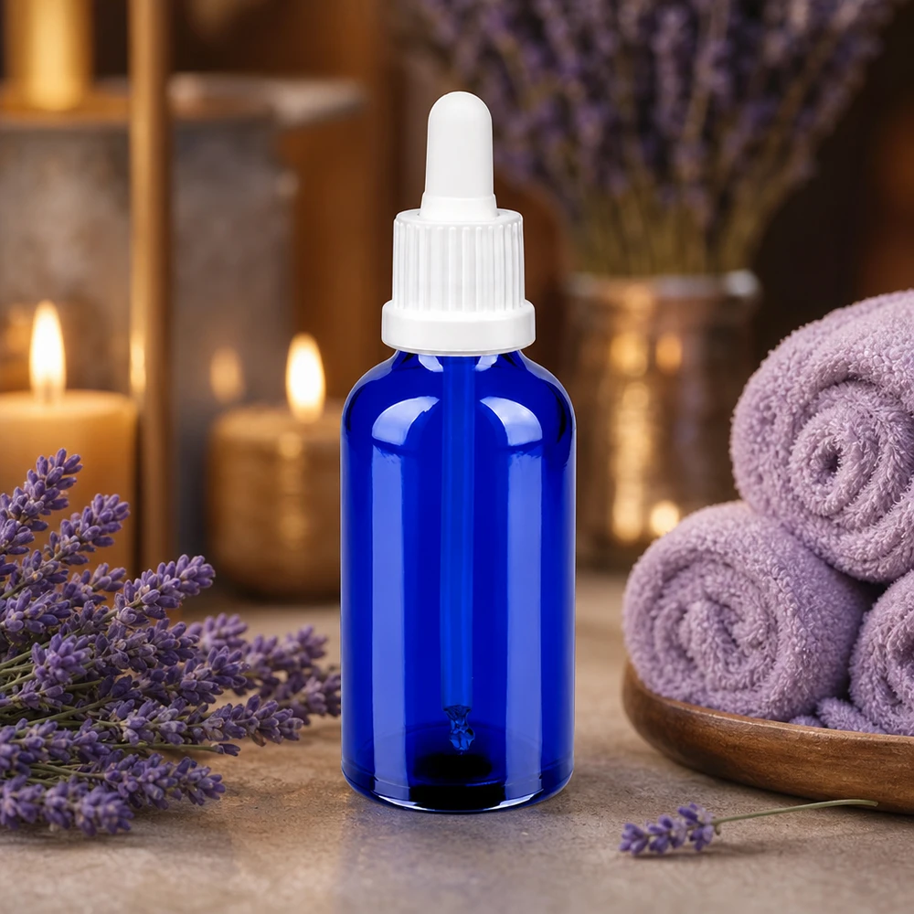 Butelka do leków płynnych 50 ml biała OV BlueLine UT18/50 Butelka z pipetą o pojemności 50 ml wykonana z wysokiej jakości szkła OV BlueLine UT18/50 z białą zakraplaczem