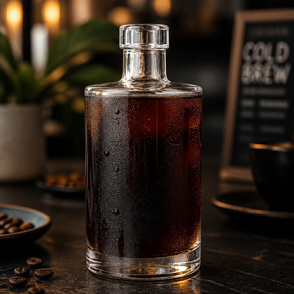 350 ml szklana butelka Marie wypełniona kawą parzoną na zimno Ziarna kawy Ambience Aplikacja gastronomiczna Obraz 6 z 10