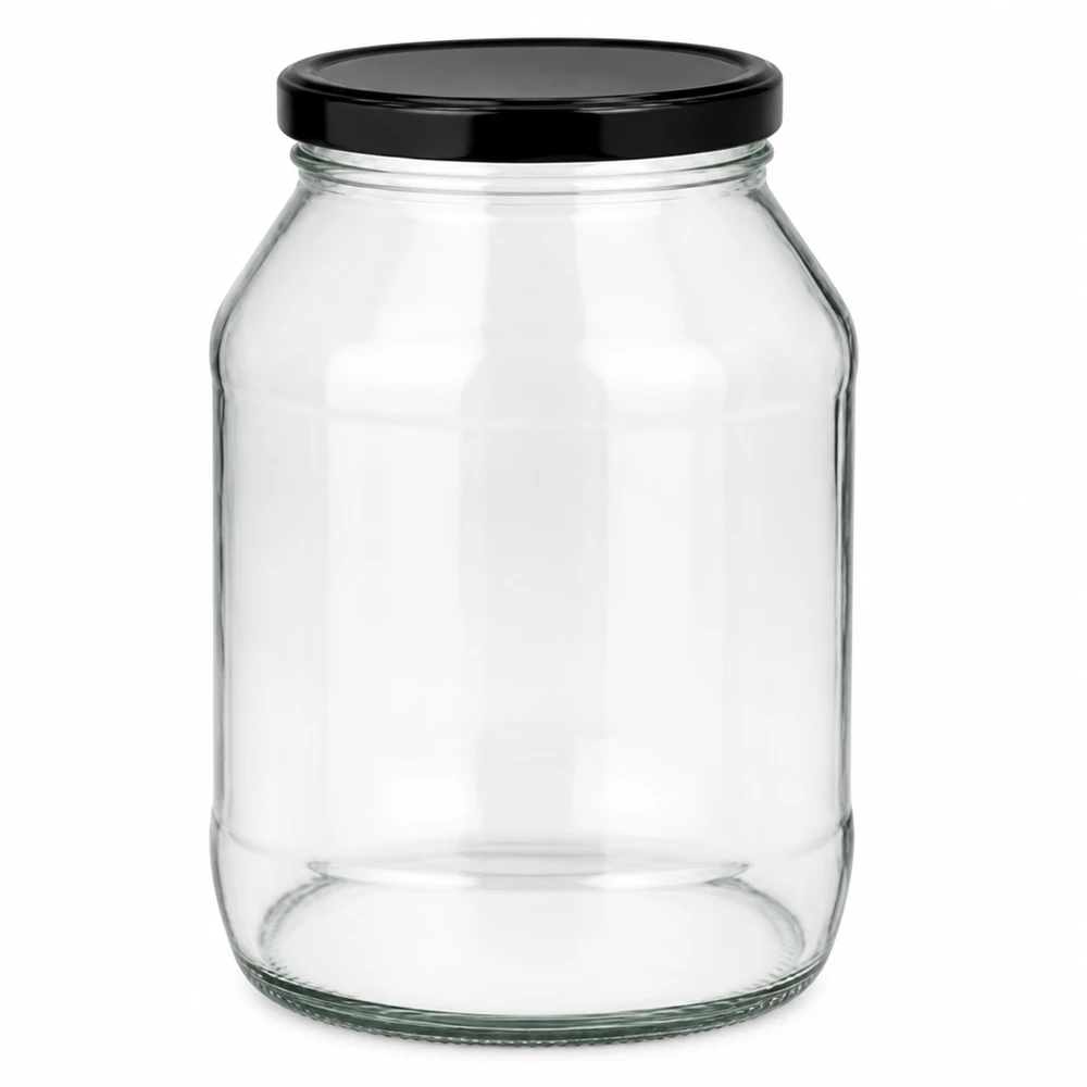 Słoik okrągły 2650 ml z pokrywką BasicSeal czarną UN.. 2650ml Rundglas mit schwarzem BasicSeal Deckel - Großes Vorratsglas für Küche und Haushalt von Glas-Fabrik.de