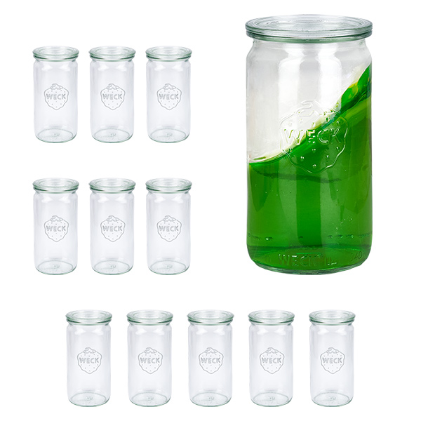 Zestaw 12 słoików Weck 340 ml, słoiki cylindryczne z 12 szklanymi pokrywkami Zestaw 12 słoików Weck 340 ml, słoiki cylindryczne z 12 szklanymi pokrywkami