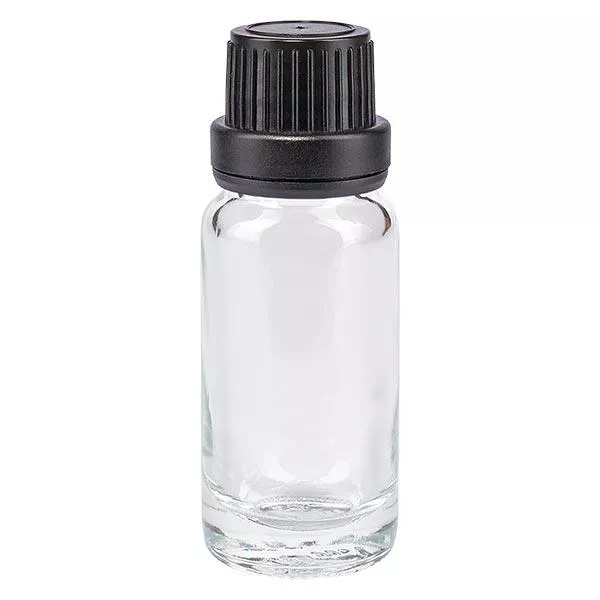 Butelka apteczna przezroczysta 10ml zakrętka czarna szczelna OV Butelka apteczna przezroczysta 10ml zakrętka czarna szczelna OV