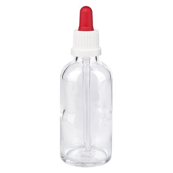 Butelka apteczna przezroczysta 50 ml pipeta biała/czerwona OV Butelka apteczna przezroczysta 50 ml pipeta biała/czerwona OV