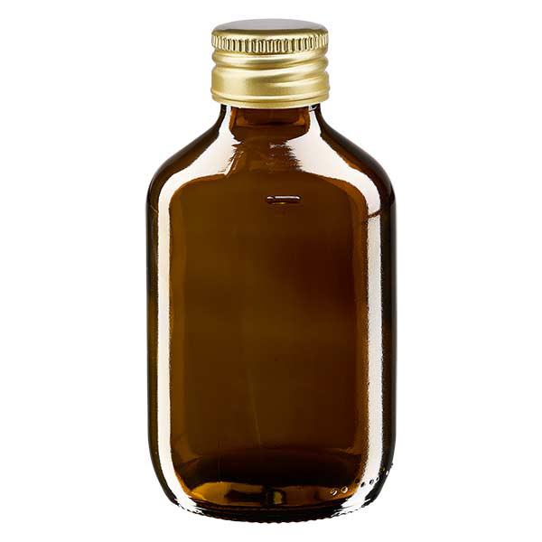 Butelka na lek 200 ml, brązowa, ze złotą aluminiową zakrętką ApoGlas. Farmaceutyczna jakość produkcji UE. Gwint 28 mm (PP28). (syrop, butelka z lekkiego szkła) Butelka na lek 200 ml, brązowa, ze złotą aluminiową zakrętką ApoGlas. Farmaceutyczna jakość produkcji UE. Gwint 28 mm (PP28). (syrop, butelka z lekkiego szkła)