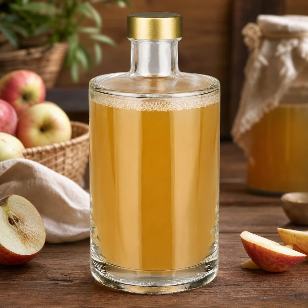 375ml Glasflasche Sam mit Apfelsaft befüllt goldener Schraubverschluss UNiTWIST frische Äpfel Obstverarbeitung