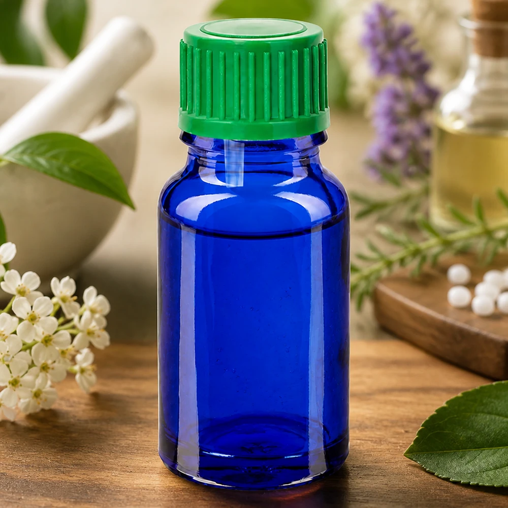 Butelka z kroplomierzem 10 ml 0,8 mm zielona STD BlueLine UT18/10 Kompaktowa butelka z zakraplaczem 10 ml wykonana z niebieskiego szkła z zieloną zakrętką do małych porcji