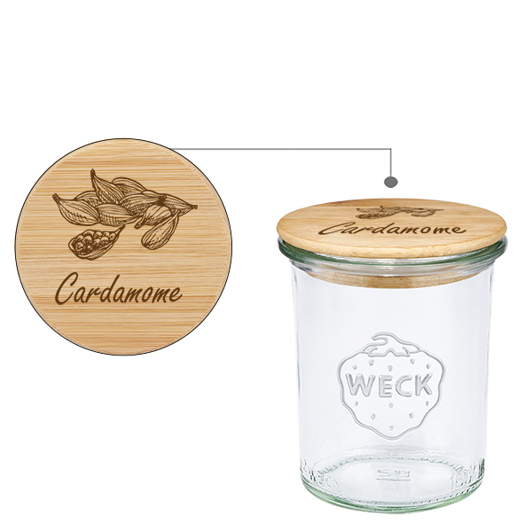 Drewniana pokrywka „Cardamome” z szklanym wkładem WECK 160 ml Drewniana pokrywka „Cardamome” z szklanym wkładem WECK 160 ml