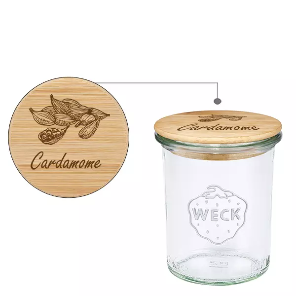 Drewniana pokrywka „Cardamome” z szklanym wkładem WECK 160 ml Drewniana pokrywka „Cardamome” z szklanym wkładem WECK 160 ml