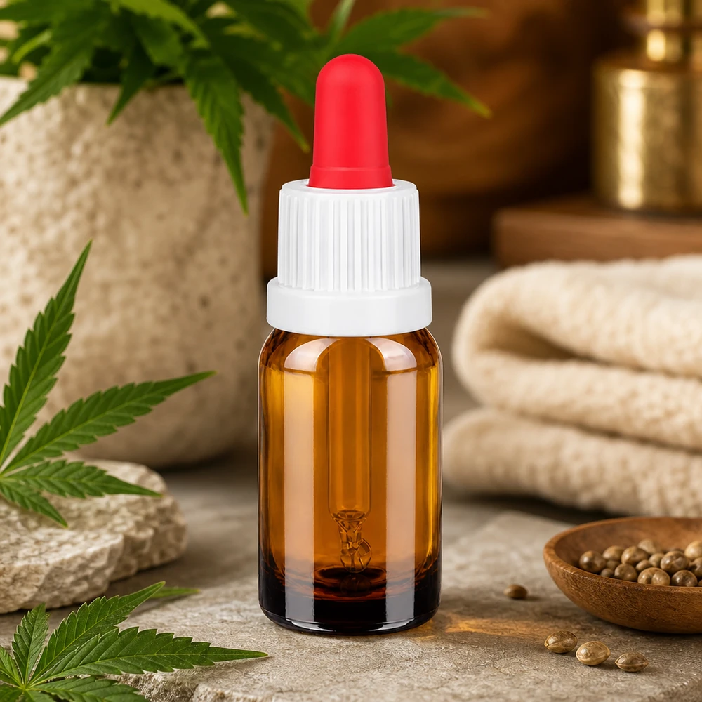 Mała pipeta 10 ml w kolorze brązowym z czerwoną silikonową główką do dozowania kosmetyków kropla po kropli