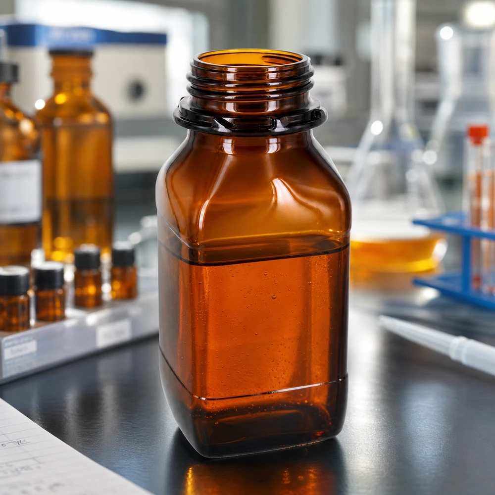 Butelka na chemikalia o pojemności 500 ml z podziałką wykonana z odpornego na światło bursztynowego szkła do precyzyjnego dozowania