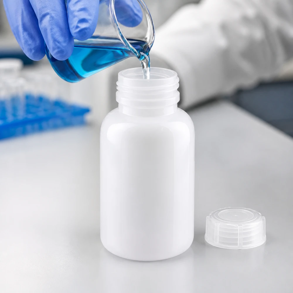 Butelka laboratoryjna 250 ml z szeroką szyjką i zakrętką 250ml Laborflasche Weithals mit abnehmbarem Deckel zur Aufbewahrung von Reagenzien