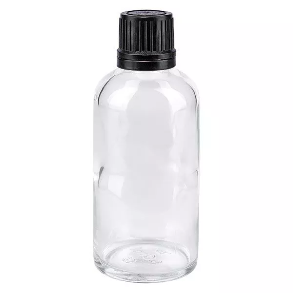 Butelka apteczna przezroczysta 50ml zakrętka czarny nalewak r. OV