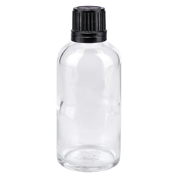 Butelka apteczna przezroczysta 50ml zakrętka czarny nalewak r. OV Butelka apteczna przezroczysta 50ml zakrętka czarny nalewak r. OV