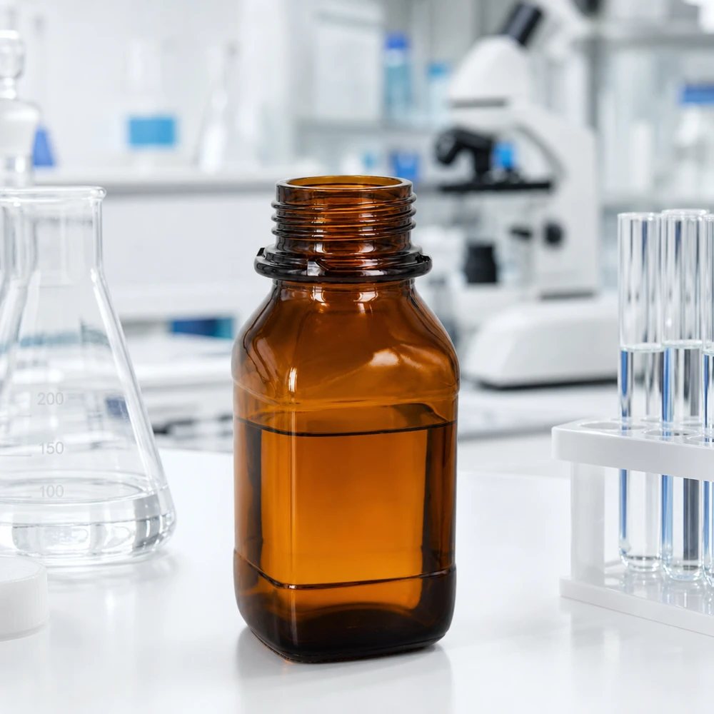 Butelka na chemikalia o pojemności 250 ml Kwadratowa butelka chemiczna o pojemności 250 ml wykonana z bursztynowego szkła chroniącego przed promieniowaniem UV do zastosowań laboratoryjnych