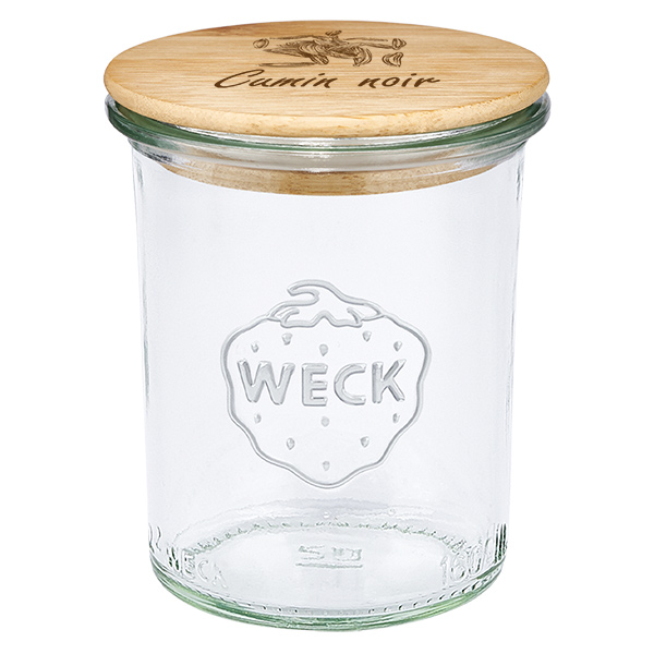 Drewniana pokrywka &#8222;Czarny kminek&#8221; z szklanym naczyniem WECK 160 ml