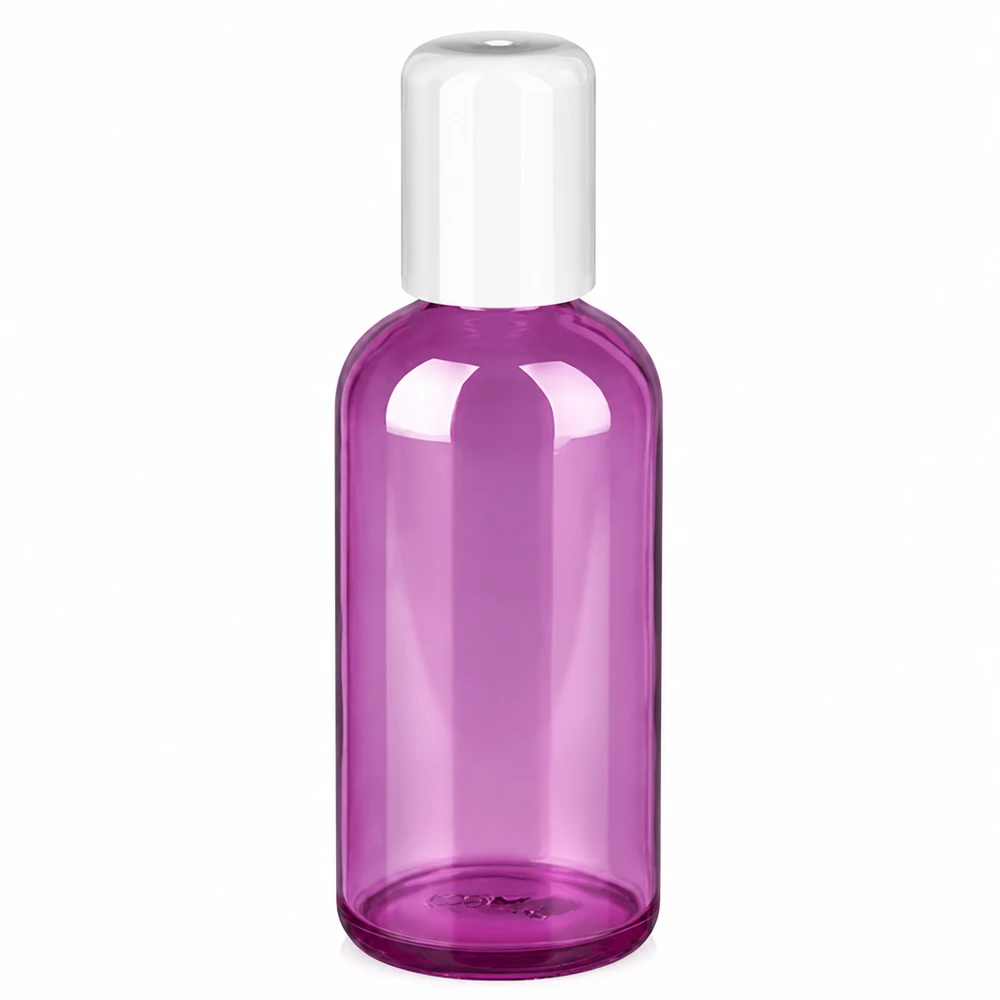 Butelka typu roll-on o pojemności 100 ml w eleganckim fioletowym kolorze z białą zakrętką do kosmetyków i produktów pielęgnacyjnych