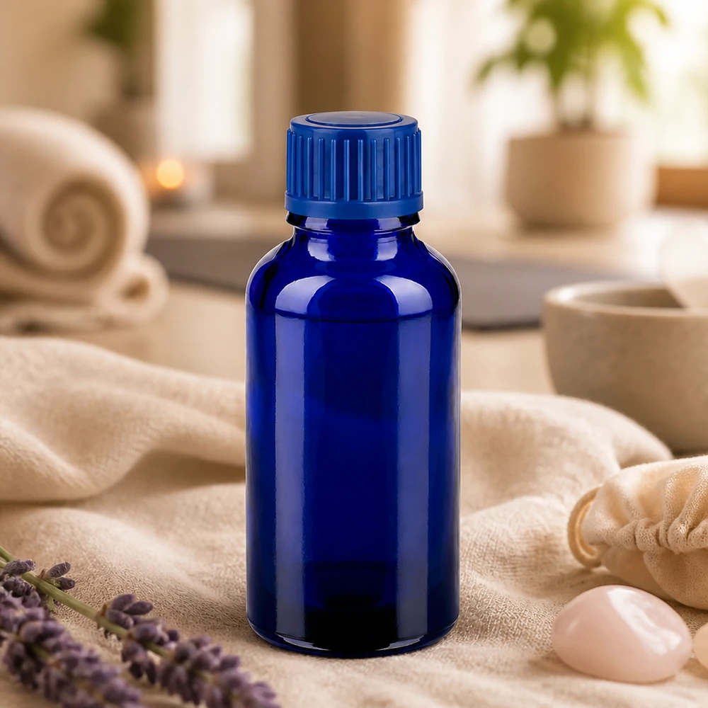 Butelka 30 ml 11 mm SV niebieska STD BlueLine UT18/30 Wysokiej jakości szklana butelka o pojemności 30 ml w intensywnym niebieskim kolorze do profesjonalnego przechowywania esencji