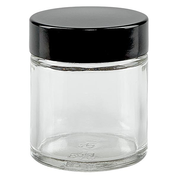 Przezroczysty szklany słoik 30 ml z czarną bakelitową pokrywką ApoGlas. Farmaceutyczna jakość produkcji UE. Bezpieczny dla żywności. Elegancka prezentacja zawartości. Przezroczysty szklany słoik 30 ml z czarną bakelitową pokrywką ApoGlas. Farmaceutyczna jakość produkcji UE. Bezpieczny dla żywności. Elegancka prezentacja zawartości.