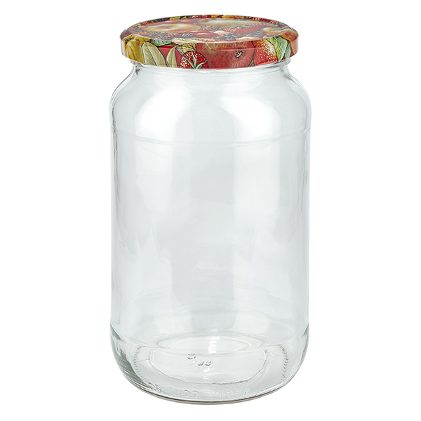 S&#322;oik okr&#261;g&#322;y 1062 ml + pokrywka BasicSeal z motywem owoc&#243;w UN..